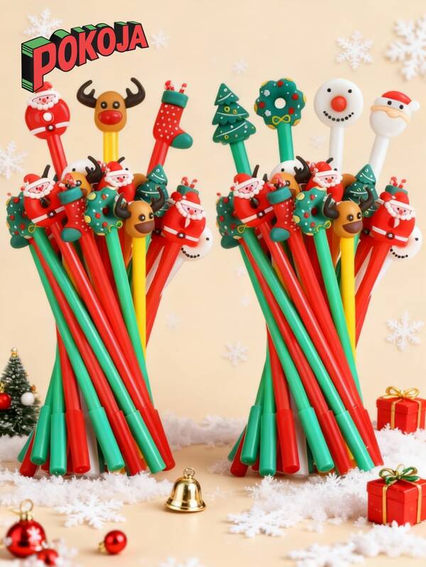 50 piezas - Bolígrafos de gel con tinta de Navidad, bolígrafos de bola de tinta de gel negra con personajes navideños, bolígrafos de gel con dibujos animados de Navidad, adecuados para recompensas en el aula, suministros de oficina, rellenos de calcetines de Navidad