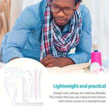 1/5/6 Piezas Juego de reglas curvas métricas francesas, herramienta de medición para costura, confección, dibujo, artesanía. Regla curva métrica francesa, regla de costura, herramienta de sastre, regalo del Día de la Madre, regalos del Día de la Madre para mujeres - transparente - Ver 3