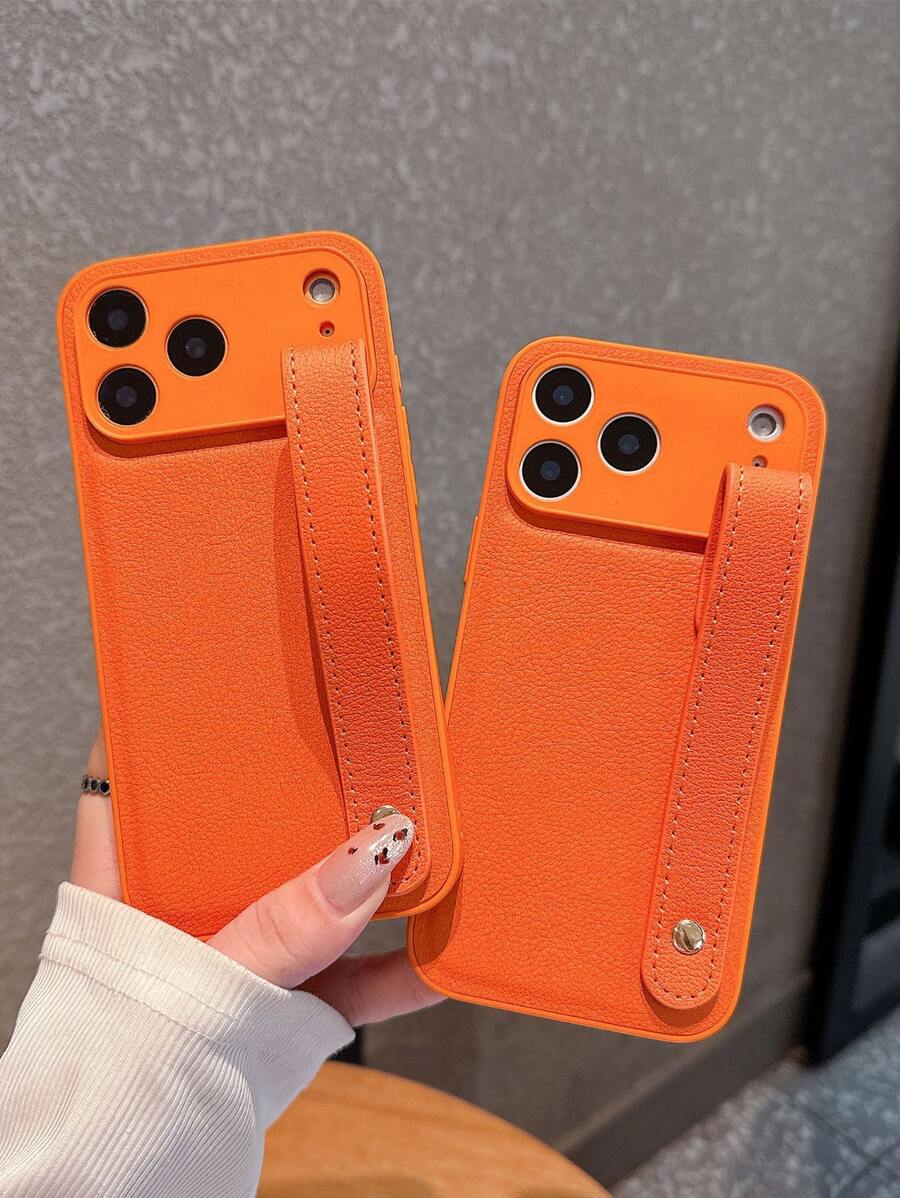 1pc,Luxury Lychee Pattern Wristband Phone Case Compatible With IPhone 17 ProMax 17 Pro 17 16 15 14 13 12 11 Pro Max Plus Lady Elegant Soft Back Cover