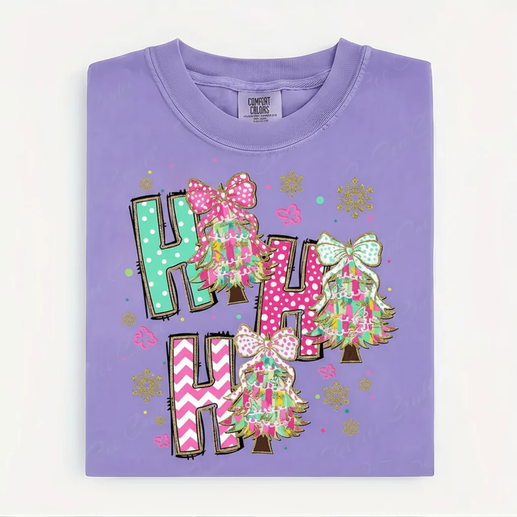 Camiseta festiva para mujer con estampado divertido de árbol colorido, material cómodo, ajuste holgado, cuello redondo, manga larga, primavera verano, para evento casual y fiesta - Púrpura malva - Ver 1