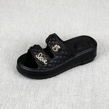Chanclas /pantuflas de Moda Mujer con Plataforma Alta para Aumentar Estatura, Sandalias Unisex de Hebilla de Una Pieza para Exterior e Interior, Suela Antideslizante - 8756-Negro - Ver 6