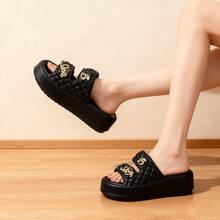Chanclas /pantuflas de Moda Mujer con Plataforma Alta para Aumentar Estatura, Sandalias Unisex de Hebilla de Una Pieza para Exterior e Interior, Suela Antideslizante - 8756-Negro - Ver 2