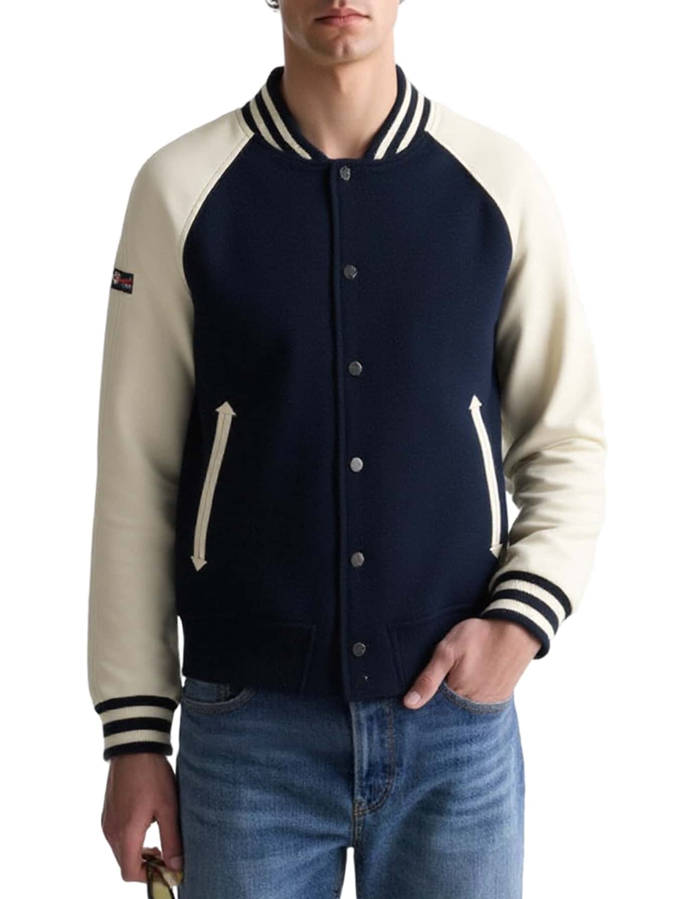 College Varsity Men's Jacket Navy Blue - Navy/White - View 1