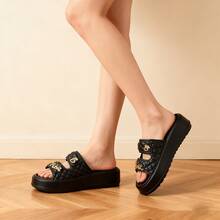 Chanclas /pantuflas de Moda Mujer con Plataforma Alta para Aumentar Estatura, Sandalias Unisex de Hebilla de Una Pieza para Exterior e Interior, Suela Antideslizante - 8756-Negro - Ver 3