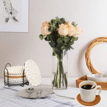 Bộ 4/8 miếng lót ly dệt, miếng lót ly vải thấm hút hình tròn kèm khay, miếng lót ly phong cách Bohemian thủ công dùng để trang trí bàn ăn tại nhà - Nhiều màu - Xem 11