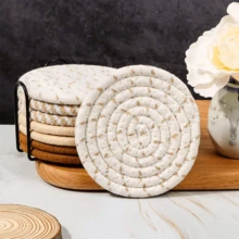 Bộ 4/8 miếng lót ly dệt, miếng lót ly vải thấm hút hình tròn kèm khay, miếng lót ly phong cách Bohemian thủ công dùng để trang trí bàn ăn tại nhà - Nhiều màu - Xem 6