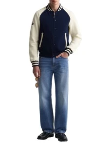 College Varsity Men's Jacket Navy Blue - Navy/White - View 3