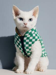 PETSIN 1 件宠物服装，适合猫狗冬季穿着保暖棉质衣物，时尚外套，双面可穿。 - 綠白 - 查看 6
