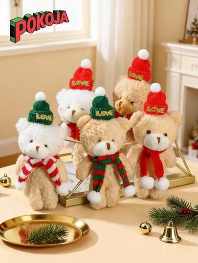 圣诞迷你毛绒熊散装小号毛绒动物钥匙扣 6 英寸毛绒熊配围巾帽子小娃娃生日圣诞派对装饰工艺品