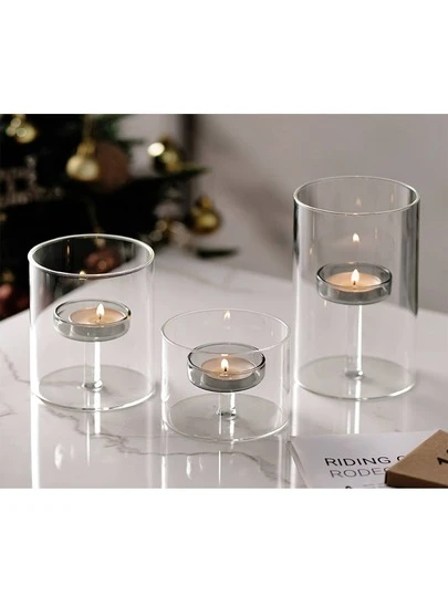 1/3PCS/Set, Transparent Cylindrical Candle Holder, Loose Cylindrical Candle Holder, Glass Hurricane Candle Holder, Open Glass Candle Holder Base For Wedding Center Tables, Parties, Events, Valentine's Day Decoration, Outdoor Party Decoration, Suitable For Holiday Decoration, Desktop Ornaments
