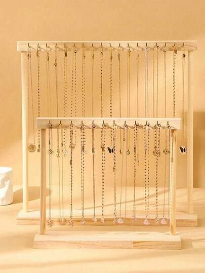 1PC/2Pcs Natural Wood Tone Necklace Display Holder, Large Size Sweater Chain, Bracelet, Jewelry Organizer Rack Sun Travel Cool Back To School