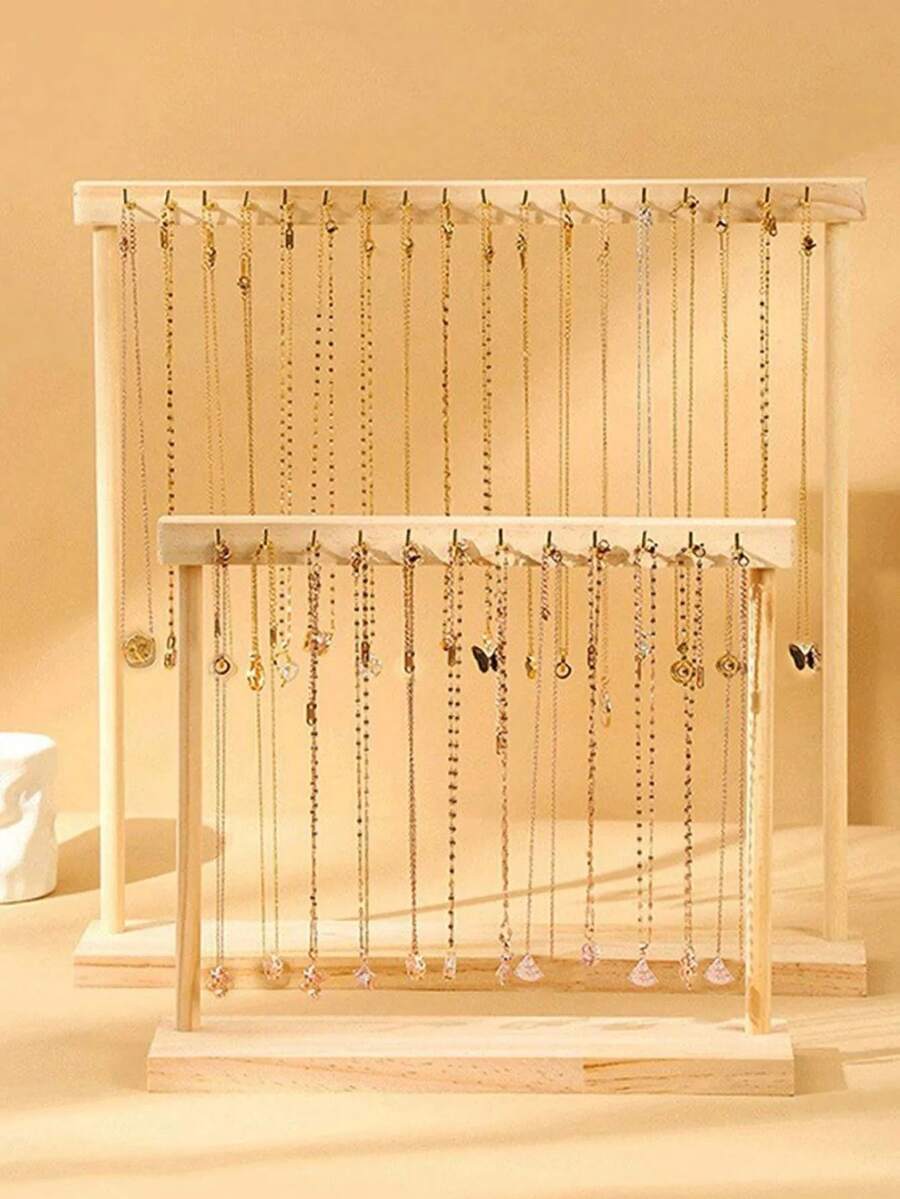 1 pieza/2 piezas Soporte de exhibición de collar de tono de madera natural, Cadena de suéter de tamaño grande, Organizador de joyas Rack de pulsera, Sol Viaje Regreso a la escuela - Color madera - Ver 1