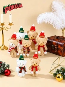 POKOJA LAND Gấu bông mini Giáng sinh, số lượng lớn, móc khóa gấu bông nhỏ 6 inch kèm khăn quàng cổ, mũ, búp bê nhỏ dùng để trang trí tiệc sinh nhật, Giáng sinh - Nhiều màu - Xem 2