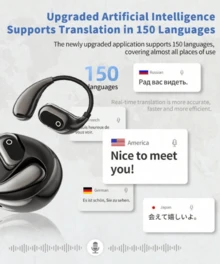 JMMO 【AI翻译】AI实时翻译无线耳机，开放式设计，支持150种语言翻译，实现无障碍沟通，Type-C充电接口兼容所有智能手机，适用于会议、运动、商务、游戏、学习、旅行等多种场景。 - 黑色 - 查看 6