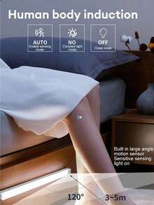 Đèn ngủ LED sạc có cảm biến chuyển động, đèn không dây từ tính dùng để trang trí phòng, thích hợp cho nhà bếp, cầu thang, hành lang và tủ quần áo, đèn tủ có ánh sáng ấm áp và trắng - Nhiều màu - Xem 4