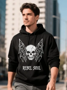 Sudadera Con Capucha Unisex Tipo Hoodie Modelo Rebel Soul Calavera Ideal Para Frío, Salidas, Eventos, Reuniones, Salidas, Conciertos - Negro - Ver 5