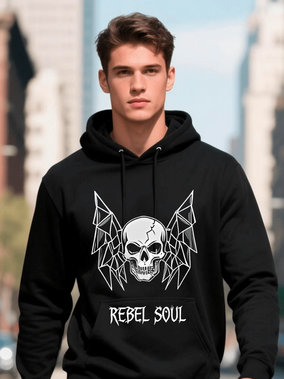 Sudadera Con Capucha Unisex Tipo Hoodie Modelo Rebel Soul Calavera Ideal Para Frío, Salidas, Eventos, Reuniones, Salidas, Conciertos - Negro - Ver 1