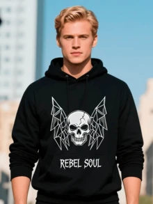 Sudadera Con Capucha Unisex Tipo Hoodie Modelo Rebel Soul Calavera Ideal Para Frío, Salidas, Eventos, Reuniones, Salidas, Conciertos - Negro - Ver 3