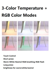 Teckwe Đèn bàn phong cách tối giản hiện đại, 3 chế độ màu và RGB, đèn ngủ sáng tạo cho bàn làm việc, giá sách, trang trí phòng. - Một cỡ - Xem 3