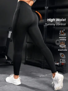 Leggings deportivos sin costuras para mujer, de ajuste ceñido, para ocio al aire libre, yoga, fitness y correr - Negro - Ver 1