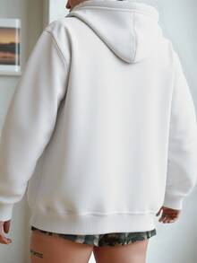 Hoodie mujer estampada sudadera gorro capucha puños acanalados calientita cómoda diario gráfico al frente ciudad New York Nueva York números 199x urbana - Blanco y Negro - Ver 3