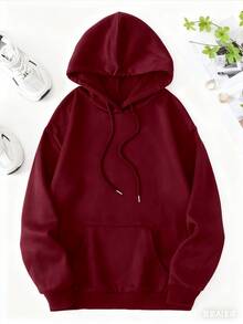 Ropa Niños (13-16) prenda de moda informal para jóvenes: Sudadera con capucha, cordón y bolsillos, de poliéster, una sudadera con capucha de estilo urbano diseñada específicamente para jóvenes. - Burdeos - Ver 2