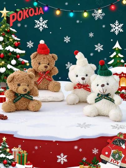 POKOJA LAND 圣诞树装饰配件泰迪熊毛绒吊坠圣诞老人熊吊坠圣诞节挂饰圣诞派对艺术装饰适用于家庭室内外冬季节日装饰用品