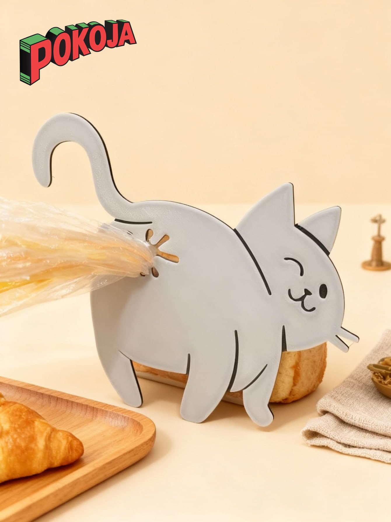 POKOJA LAND 猫屁股面包夹 - 3D打印趣味厨房工具，塑料袋夹，可爱动物收纳配件，创意家居装饰礼物，轻巧设计，宠物爱好者必备