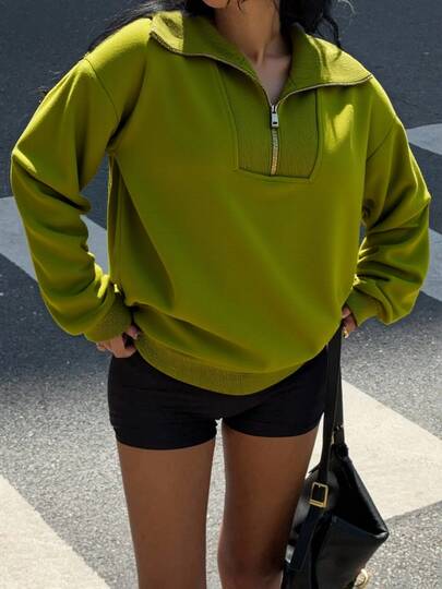 Sudadera de Tallas Grandes para Mujer, Media Cremallera con Cuello Polo, Estilo Casual Multicolores, Cómoda y Versátil