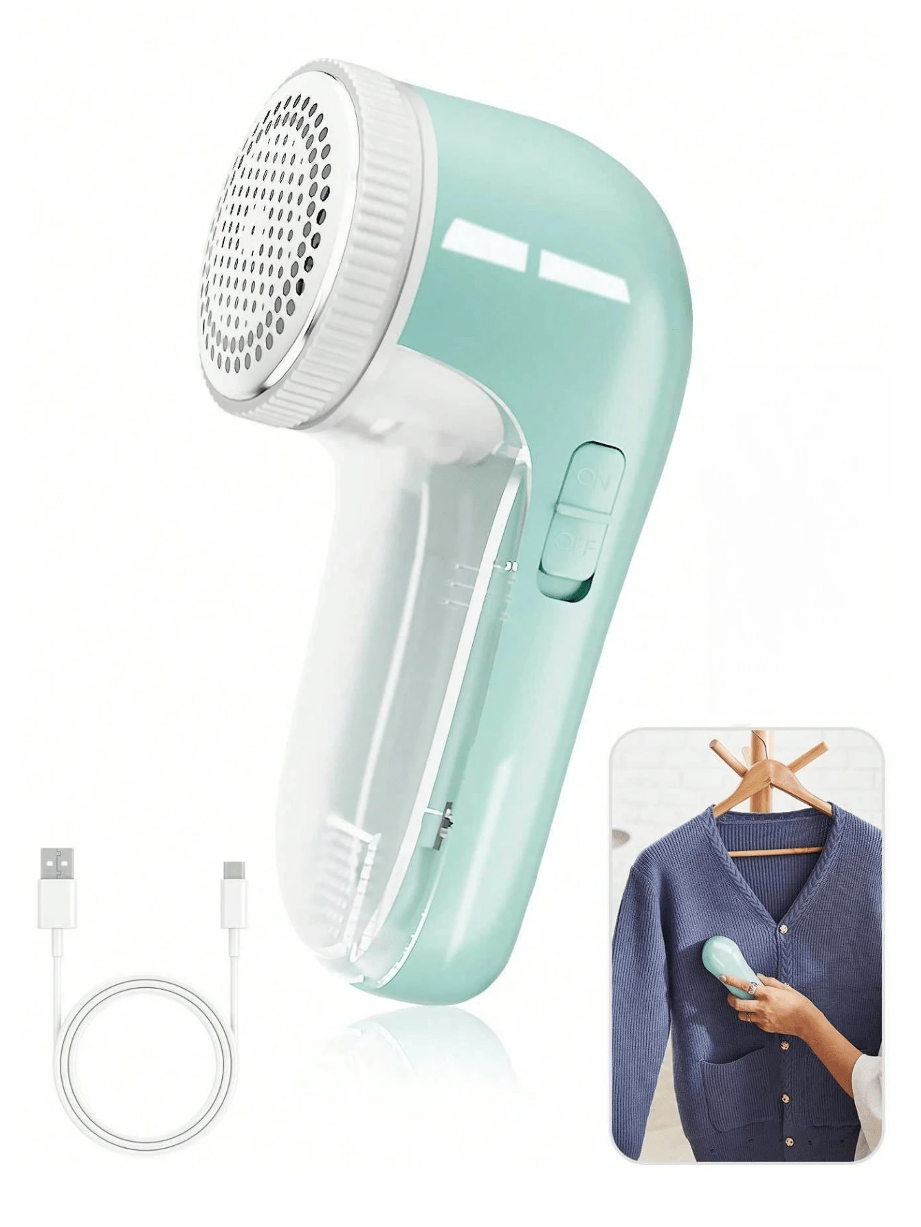 电动除毛球机，织物剃毛器，衣物除毛器，三刀片电动除毛器，毛衣除毛器，沙发、保险丝、毛球、毛发，USB充电 - 彩色 - 查看 1