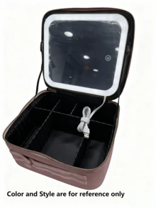 X Milania 1PC-Travel Makeup Bag With Mirror Large Capacity Cosmetic Storage Box Travel Portable Makeup Bag Case With LED Light Mirror Makeup Accessories For Travel Storage Bag,Makeup Bag,Cosmetic Bag,Vacation Organizer,Large Capacity Makeup Organizer Makeup Case, For Lipstick - Black - View 11