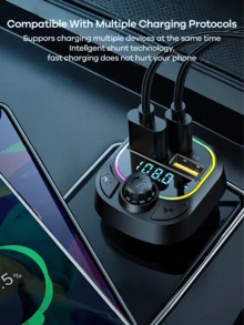 Teckwe Bộ chuyển đổi Bluetooth USB C cho ô tô, Bộ phát sóng FM không dây AUX, Bộ sạc nhanh PD 15W, Gọi điện thoại rảnh tay & Bộ thu âm thanh, Máy nghe nhạc MP3, Bộ sạc USB QC3.0 & Type-C PD, Đèn nền LED nhiều màu, Hỗ trợ thẻ TF, Bật lửa sạc nhanh, Phụ kiện ô tô, Đồ dùng siêu thiết thực cho ô tô - màu đen - Xem 5