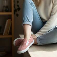 Zapatos casuales unisex de color sólido, de corte bajo, ligeros, sin cordones, puntera lisa, suela de goma, parte superior de tela, plantilla de tela, para hombres, mujeres, actividades al aire libre, deportes, trabajo Liso Elegante Tela - Rosa coral - Ver 3