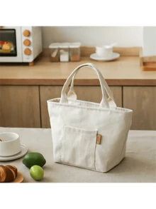 带拉链的多功能帆布隔热铝箔午餐袋 - 便携式储物手提袋，适合旅行和野餐，易于清洁的方形储物袋，返校，户外携带袋