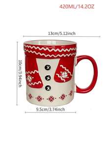 Cirelle 1 pieza Taza de cerámica de 420ml con diseño pintado a mano de Papá Noel, con elfos, renos y muñeco de nieve, en estilo de lujo ligero. Perfecta para cenas navideñas a la luz de las velas (bebidas calientes/frías), desayuno con leche, yogur, tazas de avena, como regalo y decoración navideña.