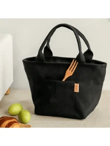 带拉链的多功能帆布隔热铝箔午餐袋 - 便携式储物手提袋，适合旅行和野餐，易于清洁的方形储物袋，返校，户外携带袋