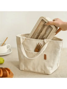 带拉链的多功能帆布隔热铝箔午餐袋 - 便携式储物手提袋，适合旅行和野餐，易于清洁的方形储物袋，返校，户外携带袋