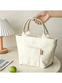 带拉链的多功能帆布隔热铝箔午餐袋 - 便携式储物手提袋，适合旅行和野餐，易于清洁的方形储物袋，返校，户外携带袋