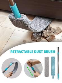 1set, Microfiber Dusting Brush With Extension Rod, Washable Extendable Dust Duster, Retractable Crevice Dust Cleaner, Dry Wet Dual-Use Cleaning Brush, Multipurpose Dust Removal Brush, Suitable For Sofa Bed And Furniture Bottom, Cleaning Supplies (Due To Different Batches, The Design And Color Of The Handle Plastic Parts May Vary. We Apologize For Any Inconvenience Caused.) - Blue - View 6