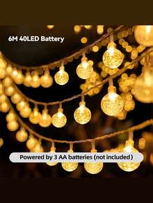 LED水晶球花环串灯节日灯饰10/20/40颗LED灯珠，电池/USB供电，适用于家居、圣诞节、派对、庭院等场合 - 黃色 - 查看 17