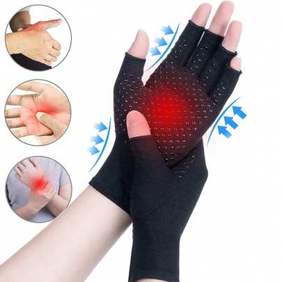Compression Gloves, Hand Rheumatoid, Carpal Tunnel Pain, Support For Women & Men Anti-Slip Black Work Cycling Gloves With Glue Dots,Suitable For Cycling,Riding Motorcycle And Skiing,Black Gloves
