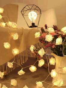 1/2 Set de Luces de Cadena con Flores de Rosa LED, Luces de Ambiente para Decoración de Bodas, Luces de Decoración para Fiesta de Cumpleaños, Decoraciones de Fiesta de Navidad, Luces de Color Rosa para el Día de la Madre y el Día de San Valentín para Decoración Interior (Baterías no incluidas) - Blanco - Ver 7