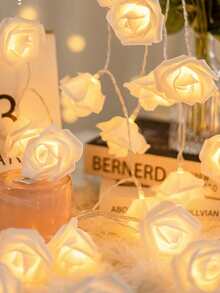 1/2 Set de Luces de Cadena con Flores de Rosa LED, Luces de Ambiente para Decoración de Bodas, Luces de Decoración para Fiesta de Cumpleaños, Decoraciones de Fiesta de Navidad, Luces de Color Rosa para el Día de la Madre y el Día de San Valentín para Decoración Interior (Baterías no incluidas) - Blanco - Ver 3