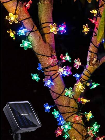 50/100 LED'li Güneş Enerjili Bahçe Dış Mekan Işık Dizisi, Kiraz Çiçeği Şeklinde LED'ler. Dış Mekan Kullanımı İçin 8 Mod Mevcuttur. Noel Ağaçları İçin Peri Aydınlatması. Bahçe, Avlu ve Çit Dekorasyonları İçin Uygundur. Düğün, Parti, Noel, Cadılar Bayramı, Yeni Yıl ve Tatil Dekorasyonları İçin İdealdir.