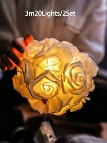 1/2 Set de Luces de Cadena con Flores de Rosa LED, Luces de Ambiente para Decoración de Bodas, Luces de Decoración para Fiesta de Cumpleaños, Decoraciones de Fiesta de Navidad, Luces de Color Rosa para el Día de la Madre y el Día de San Valentín para Decoración Interior (Baterías no incluidas) - Blanco - Ver 14