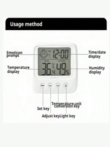 1个全新液晶数字温湿度计婴儿房湿度计背光家用室内电子温湿度计气象站 - 白色 - 查看 6