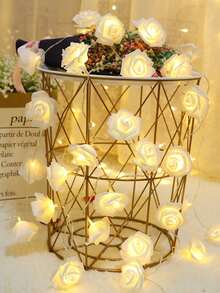 1/2 Set de Luces de Cadena con Flores de Rosa LED, Luces de Ambiente para Decoración de Bodas, Luces de Decoración para Fiesta de Cumpleaños, Decoraciones de Fiesta de Navidad, Luces de Color Rosa para el Día de la Madre y el Día de San Valentín para Decoración Interior (Baterías no incluidas) - Blanco - Ver 4