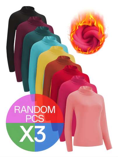 3 Blusas de Cuello Alto Termicas para Mujer - Esenciales para Capa en Climas Fríos, Camisetas Elásticas Negras/Blancas/Gris, Lavables a Máquina, Ropa Casual y Formal, Sueter con Cuello Alto, Diseño Unicolor