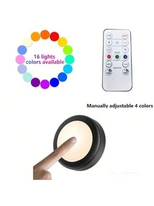 LED Puck Night Lights With Remote,16 Color LED Light Round Timer Dimmable Cabinet Light Puck Lamp For Stairs Home Decor - Multicolor - View 6