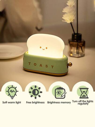 1Pc Rechargeable Desk Toaster Lamp - Compact Smile Face Toast Bread Cute Toaster Shape Room Decor Night Light - Perfect For Bedroom, Bedside, Living Room, Dining, Desk Decorations, Ideal Gift For Friends And Family